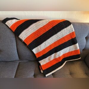 Handmade Large Crochet Blanket 🧡🤍🖤